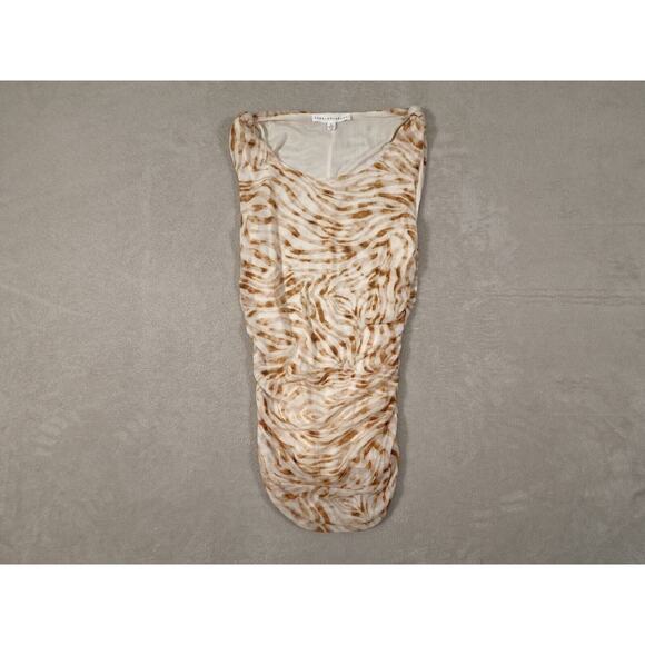Jane Delancey Womens Brown Ruched Top Animal Print Sleeveless Boat Neck Size S - Picture 1 of 7